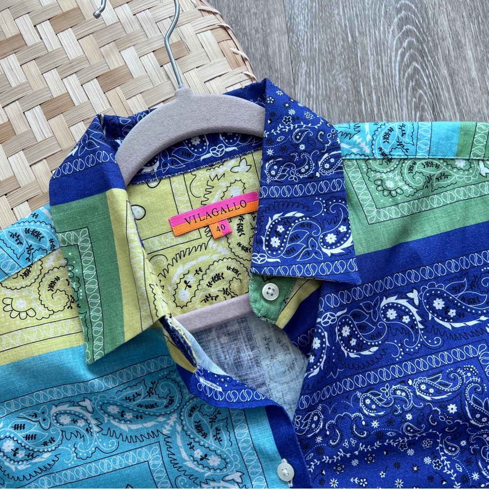 Vilagallo bandana patchwork printed button down s… - image 2